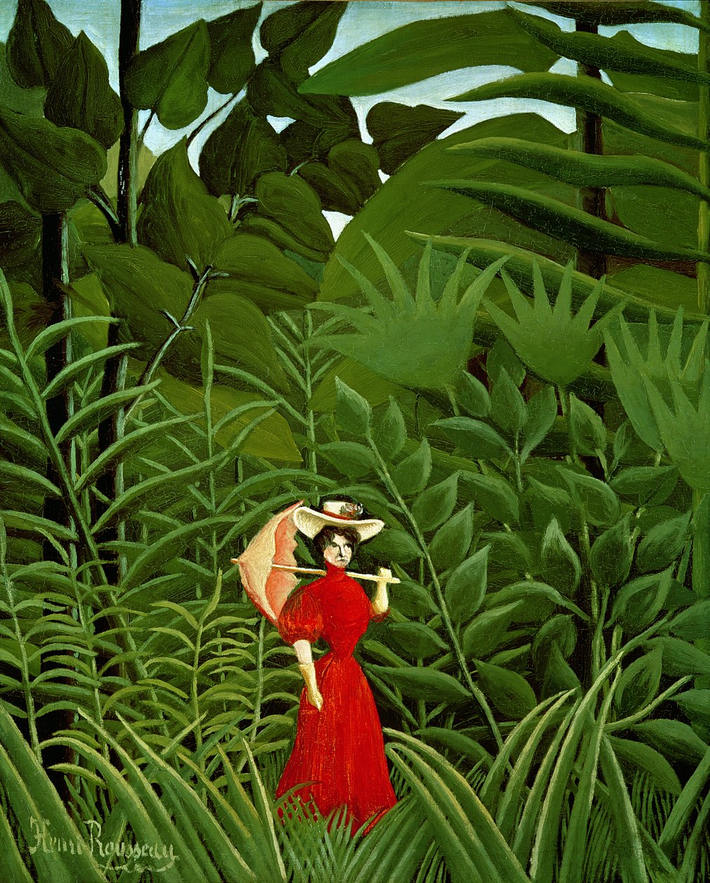 Mujer de rojo en el bosque, c.1907 de Henri Rousseau