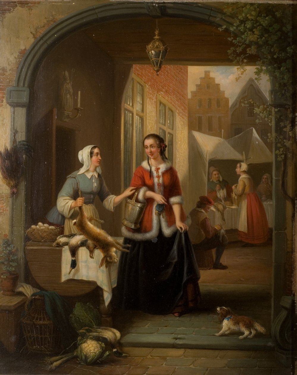 Escena de Mercado Holandés de Henri Joseph Gommarus Carpentero