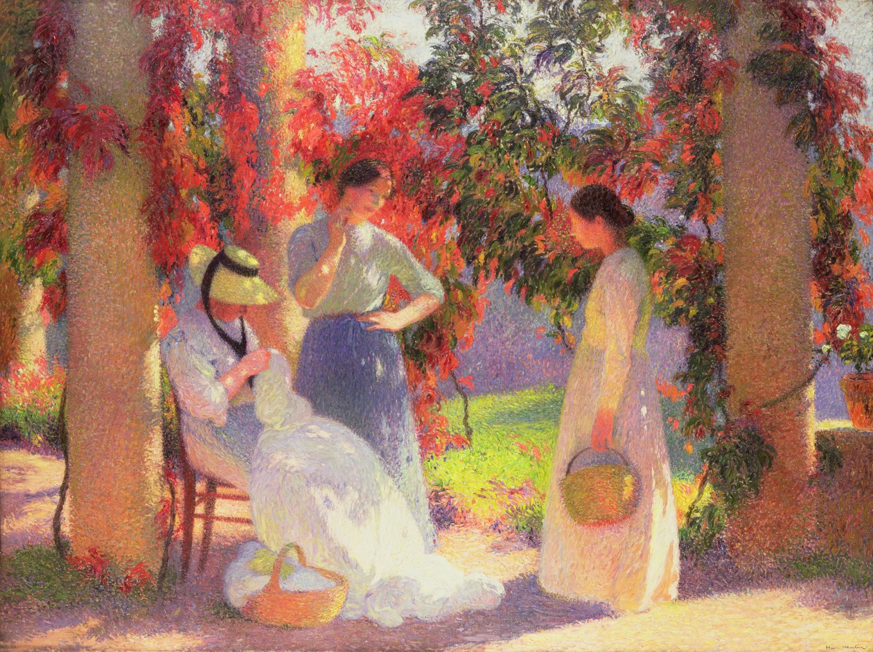 Escena de costura bajo la pérgola en Marquayrol, 1902 de Henri Martin