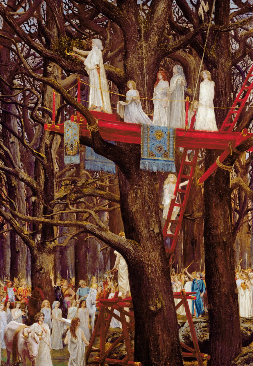 Druidas cortando el muérdago en el sexto día de la luna de Henri Paul Motte