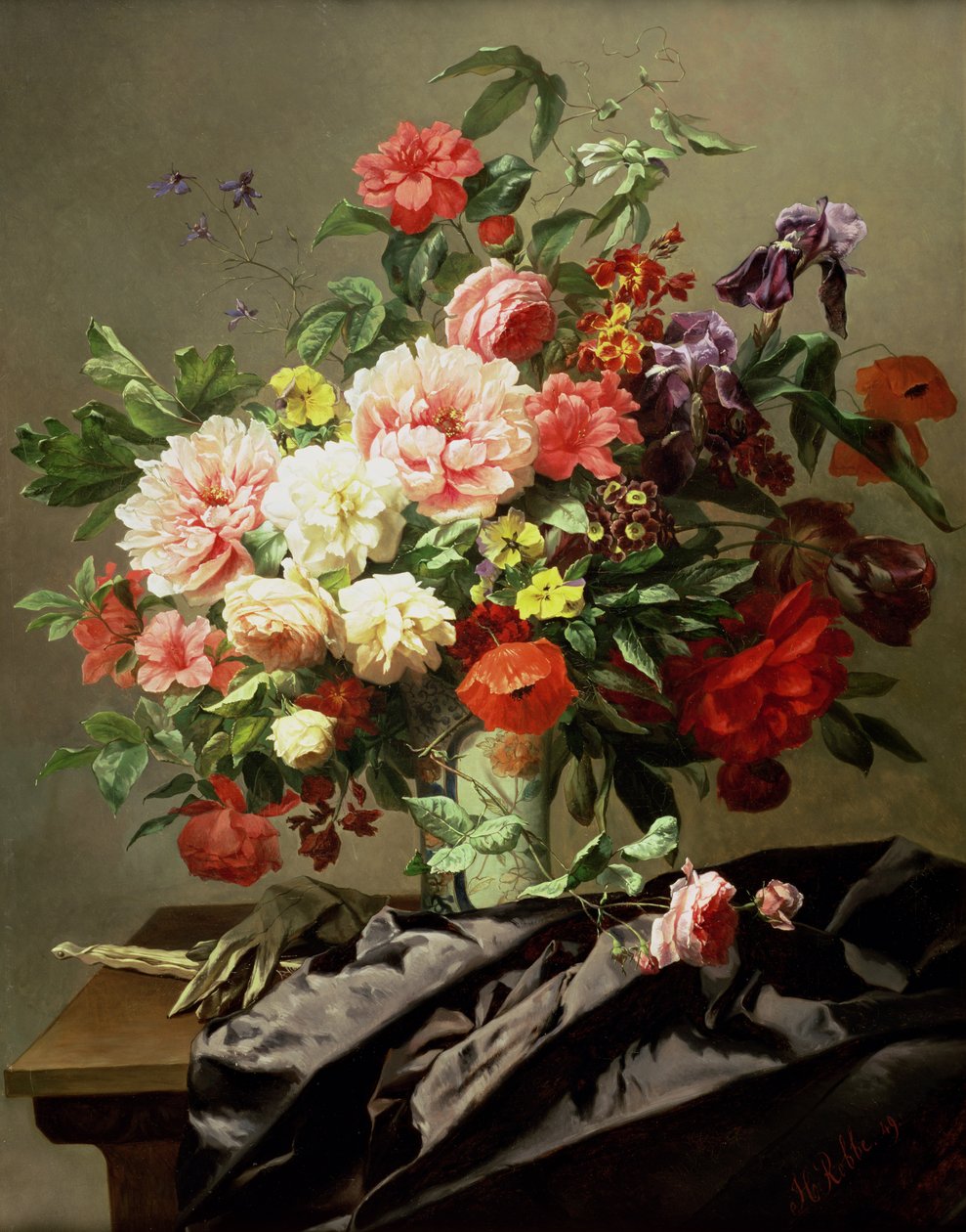 Peonías, amapolas y rosas, 1849 de Henri Robbe