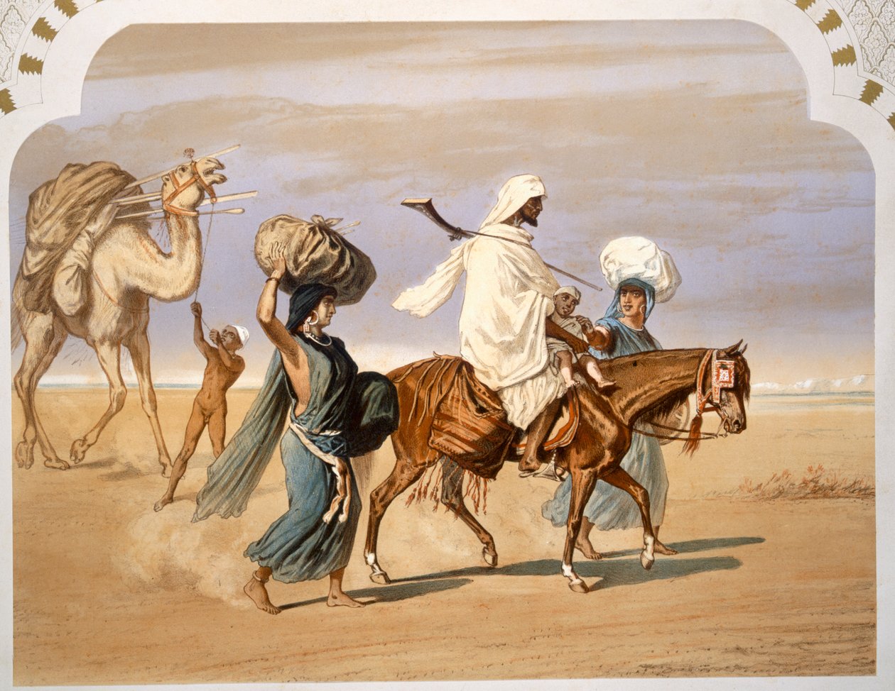 Familia beduina viaja por el desierto, 1860 de Henri de Montaut