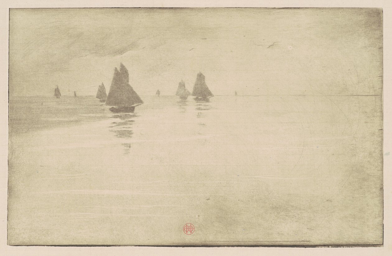 Barcos en una niebla matutina de Henri-Charles Guérard