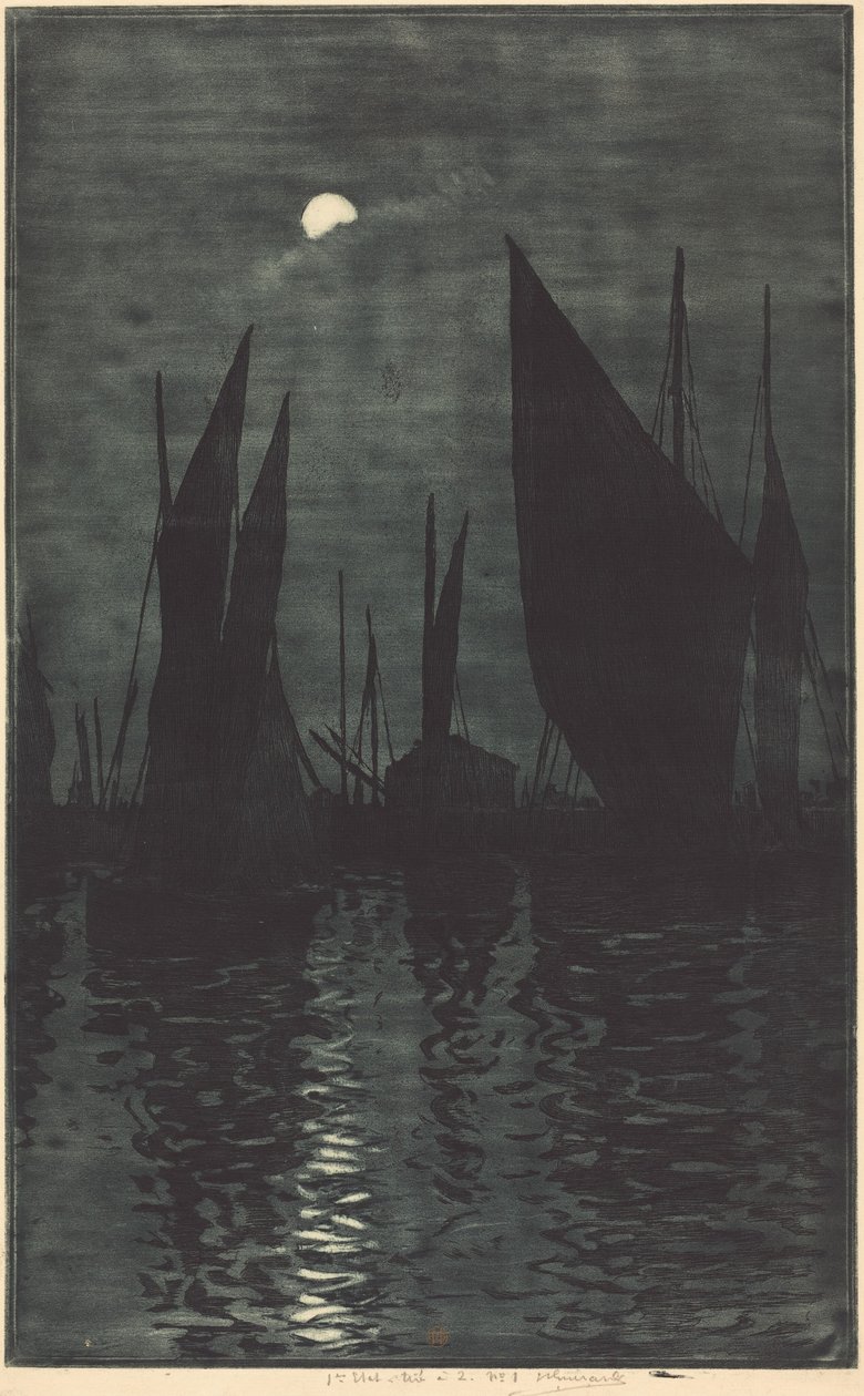 Luz de luna en el puerto de Dieppe de Henri-Charles Guérard