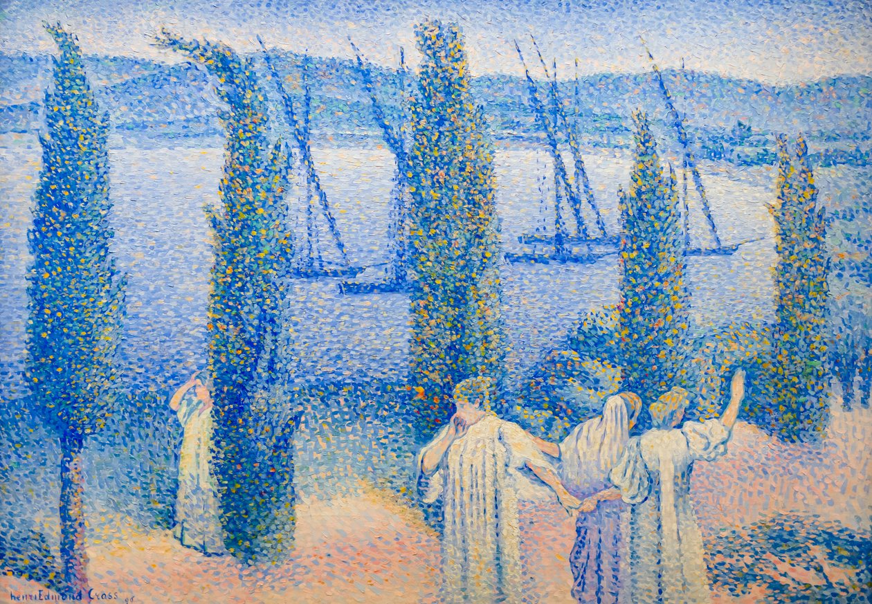 Vista de la costa con cipreses de Henri Edmond Cross