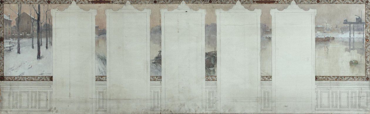 Boceto para el Ayuntamiento de Asnières: Invierno. El Sena en Asnières, hacia 1900 (óleo sobre tinta sobre lienzo) de Henri Gaston Darien