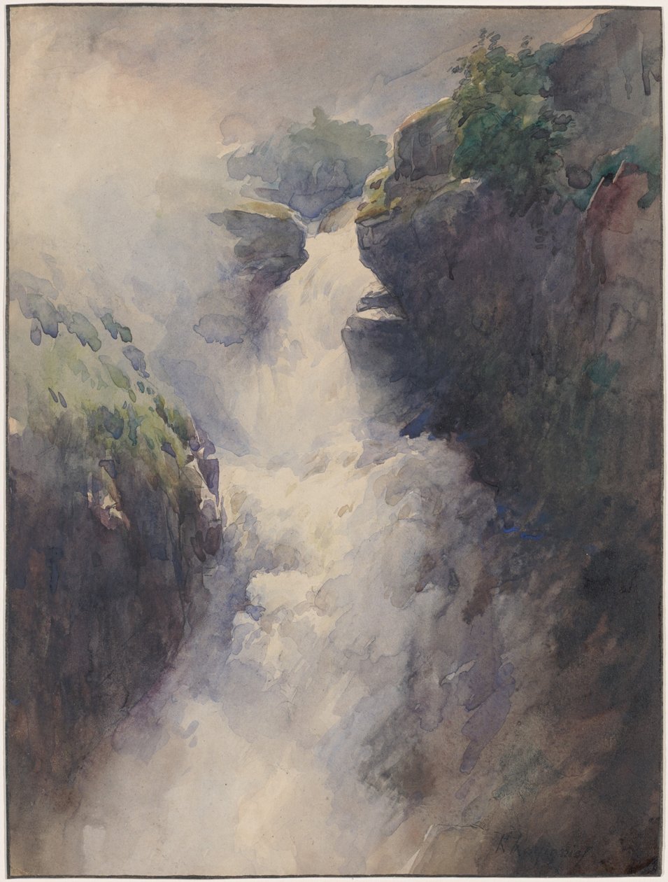 Una cascada en las montañas de Henri-Joseph Harpignies
