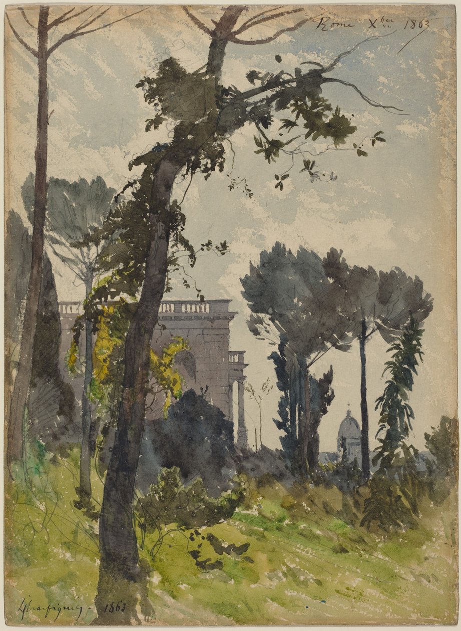 Vista de la cúpula de San Pedro, Roma de Henri-Joseph Harpignies