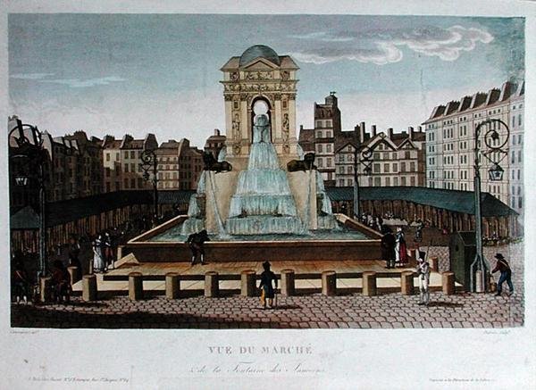 Vista del Marche des Innocents, grabado por Eugene Dubois, c.1815-20 de Henri (after) Courvoisier Voisin