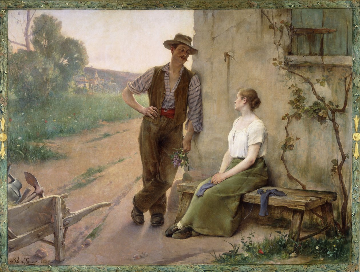 Pareja de campesinos en un corral de Henri Adrien Tanoux