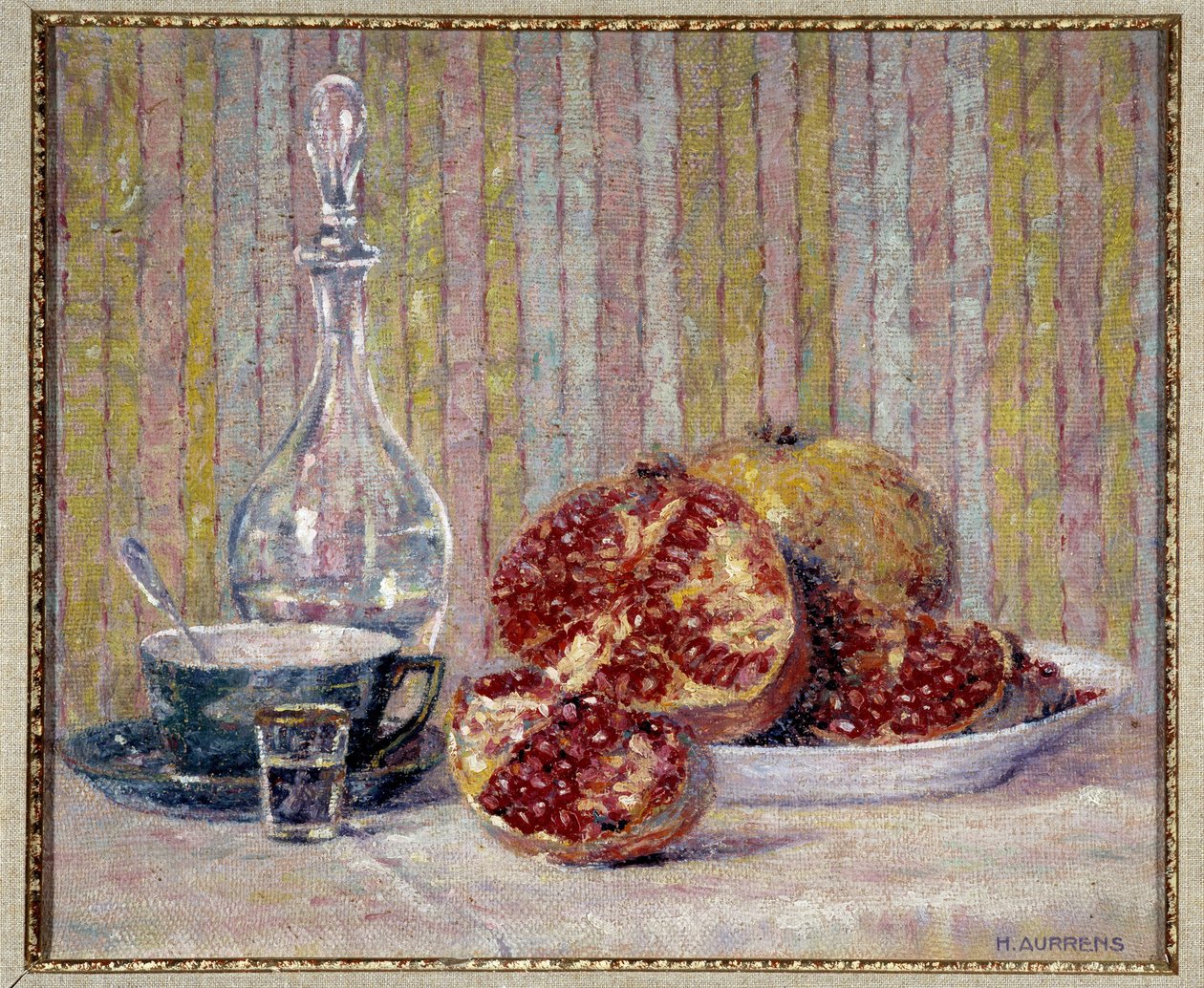 Bodegón con granadas Pintura de Henri Aurrens (1873-1934) Mención obligatoria: Colección fundación regards de Provence, Marsella de Henri Aurrens