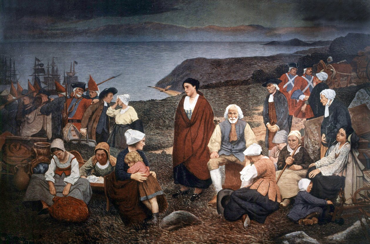Dispersión de los acadianos en 1755, c.1900 (pintura) de Henri Beau