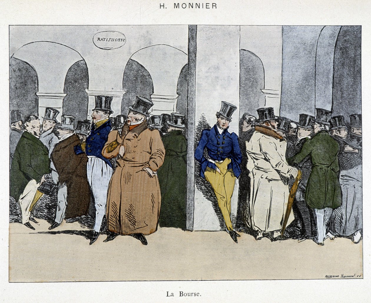Hombres de negocios de la Bolsa de París - dibujo de Henri Monnier, principios del siglo XIX de Henri Bonaventure Monnier