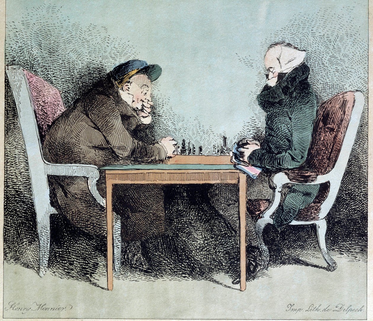 Jugadores de ajedrez Grabado de Henry Monnier (1805-1877) de Henri Bonaventure Monnier