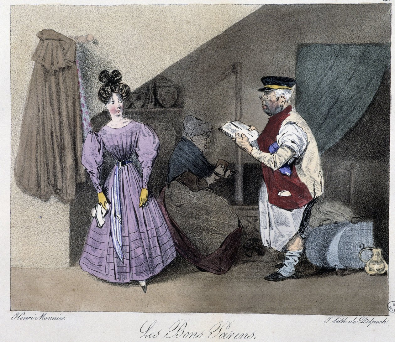 Los buenos padres - en "Esquisses parisiennes" de Henri Monnier, ed. Delpech, París de Henri Bonaventure Monnier