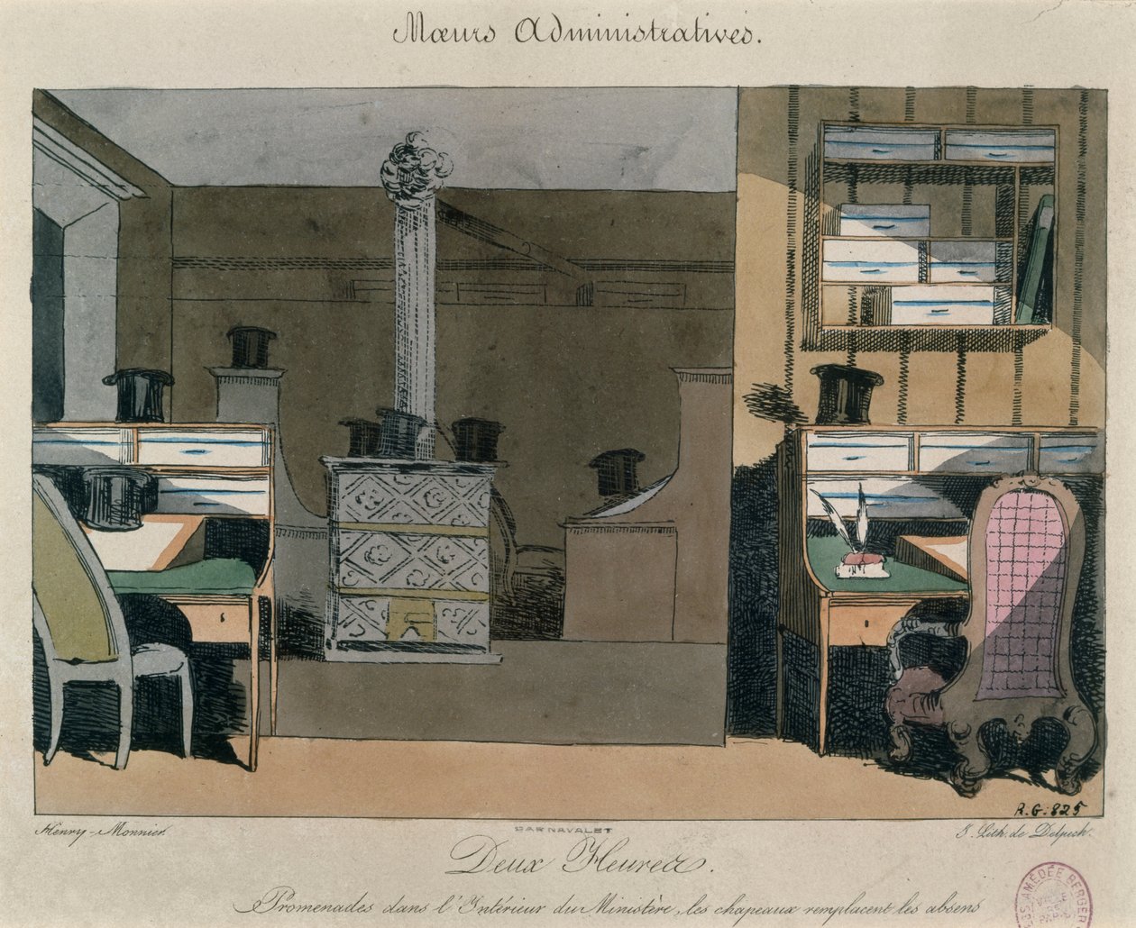 Escena en una oficina parisina durante el almuerzo, c.1830 de Henri Bonaventure Monnier
