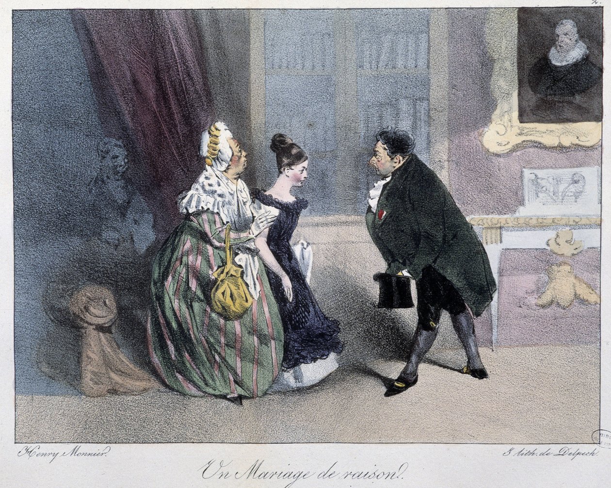 Un matrimonio de razón - en "Esquisses parisiennes" de Henri Monnier, ed. Delpech, París de Henri Bonaventure Monnier