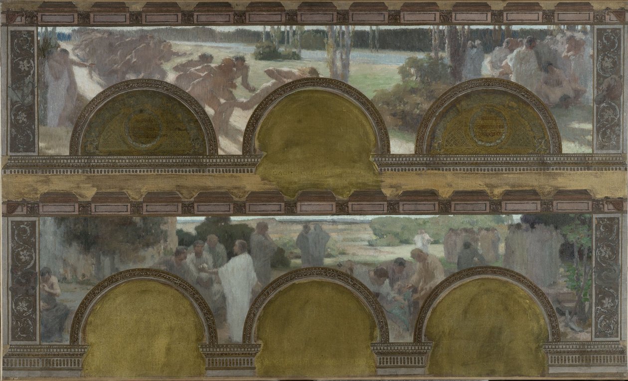 Boceto para el salón de la entrada norte del Hôtel de Ville de París: Ejercicio físico, ejercicio intelectual de Henri Bonis