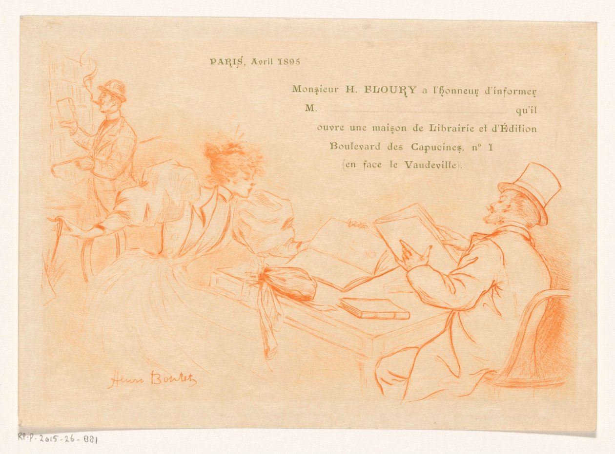 Anuncio de la creación de la librería y editorial de Henry Floury en París de Henri Boutet