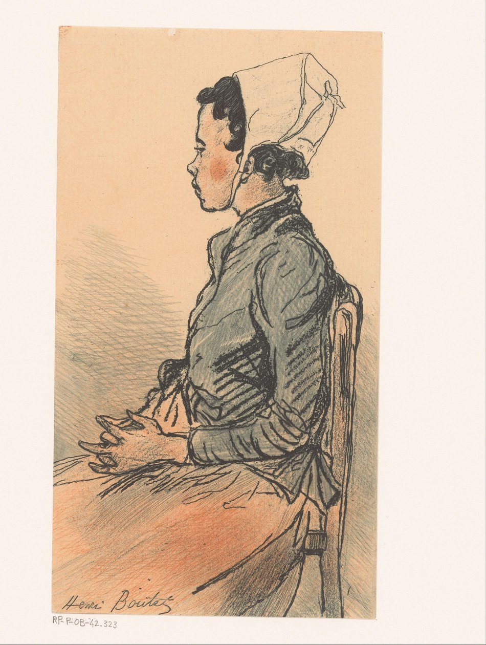 Vista lateral de una mujer joven en una silla de Henri Boutet