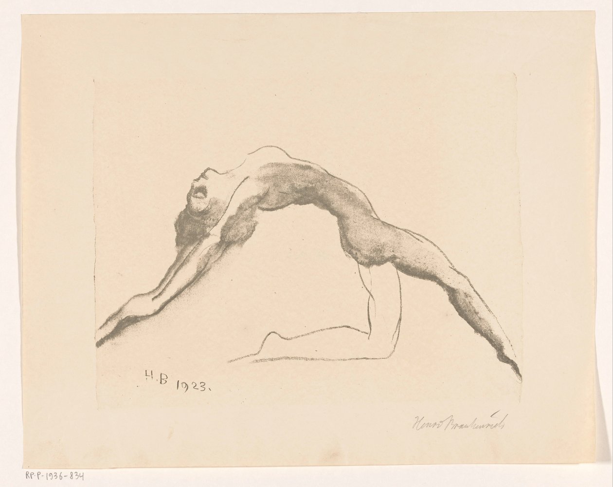 Mujer desnuda saltando hacia atrás de Henri Braakensiek (signed by artist)