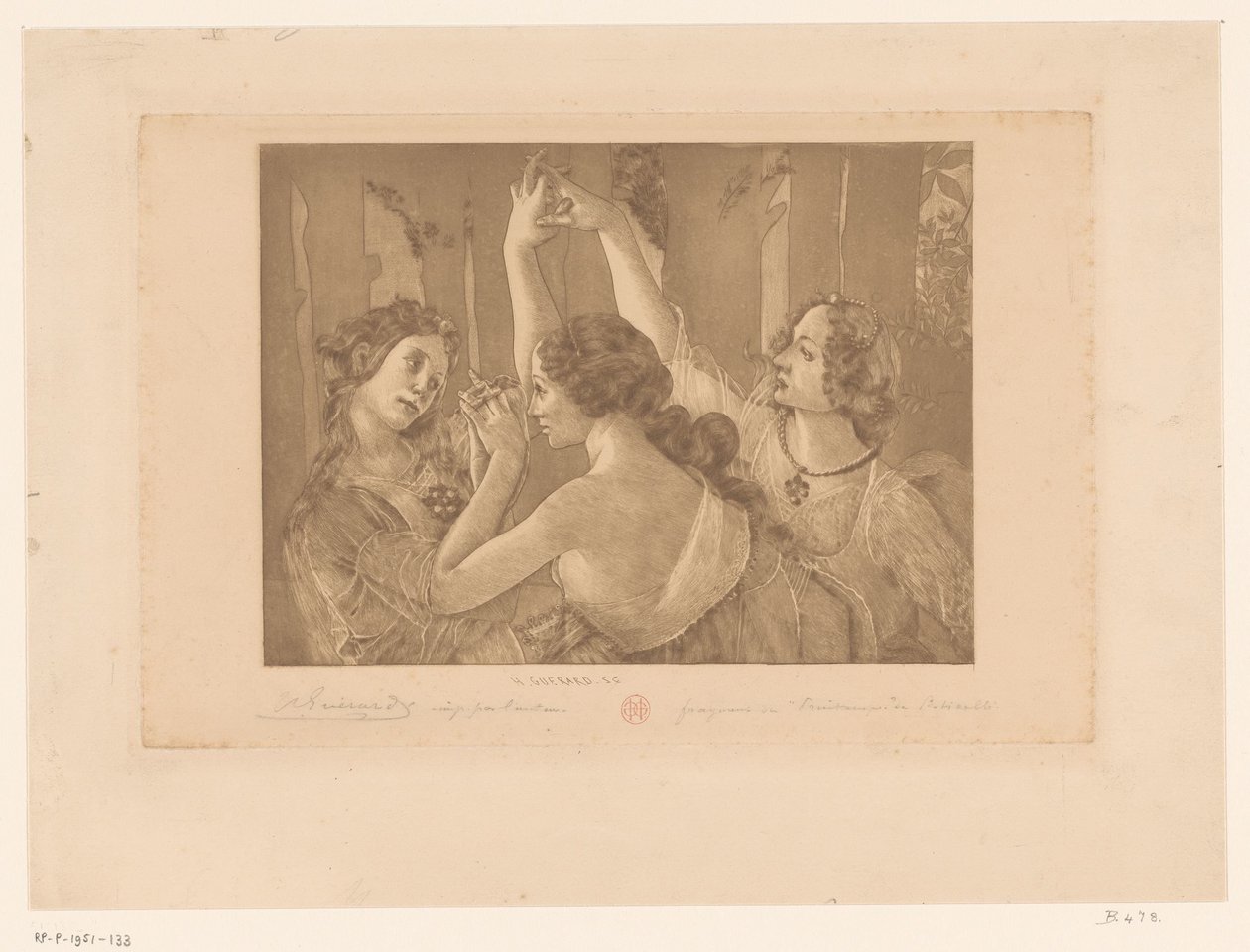 Las tres gracias de la Primavera de Henri Charles Guérard (signed by artist)