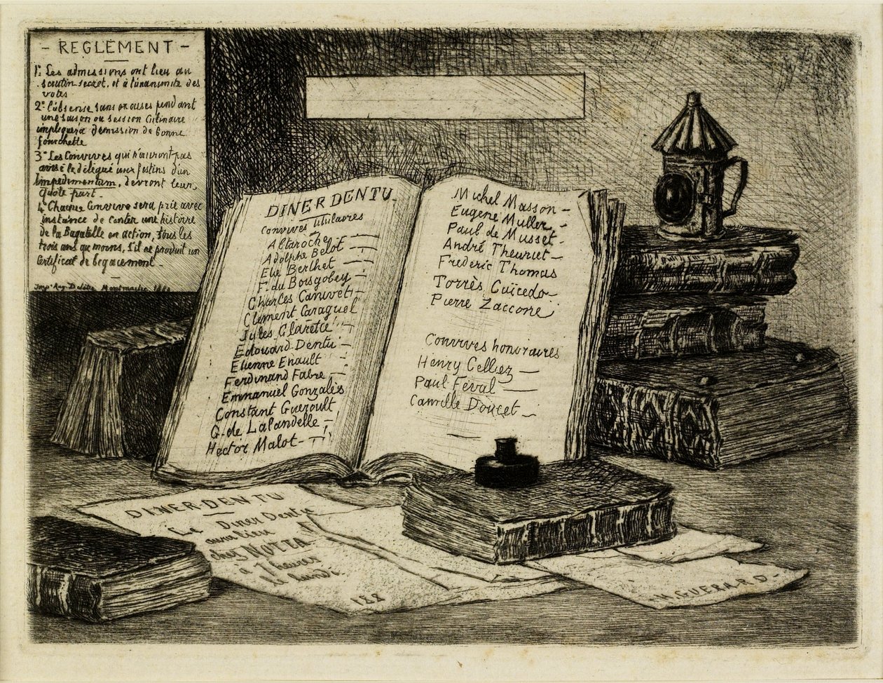 Libros y linterna, 1880 de Henri Charles Guérard