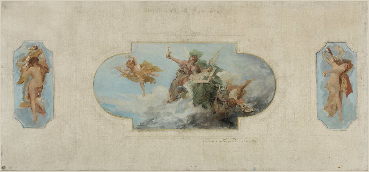 Boceto para el ayuntamiento de Asnières: Allégorie des Arts (techo de la Salle des fêtes), entre 1900 y 1903 (lápiz, óleo sobre lienzo) de Henri Courselles Dumont