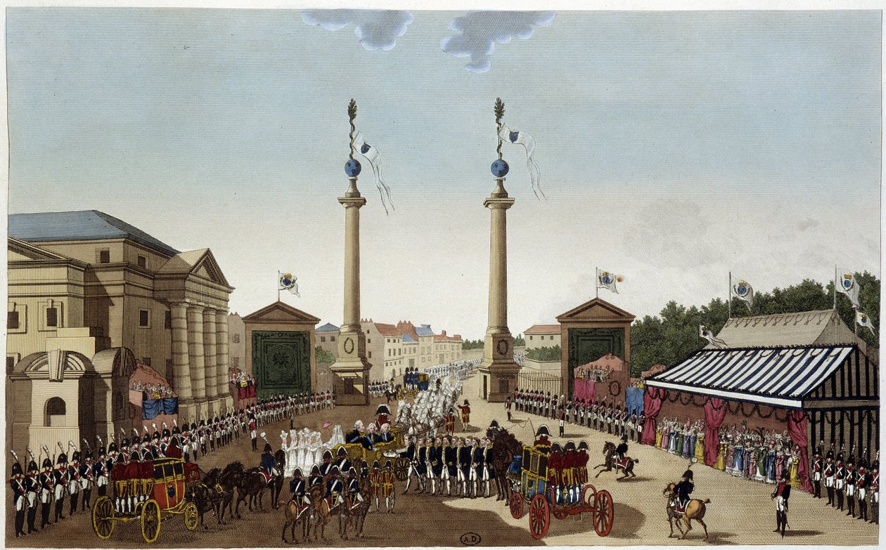 La barrera de Saint-Denis en la entrega de llaves a Luis XVIII el 3 de mayo de 1814 - en "Vues de Paris" de Henri Courvoisier Voisin