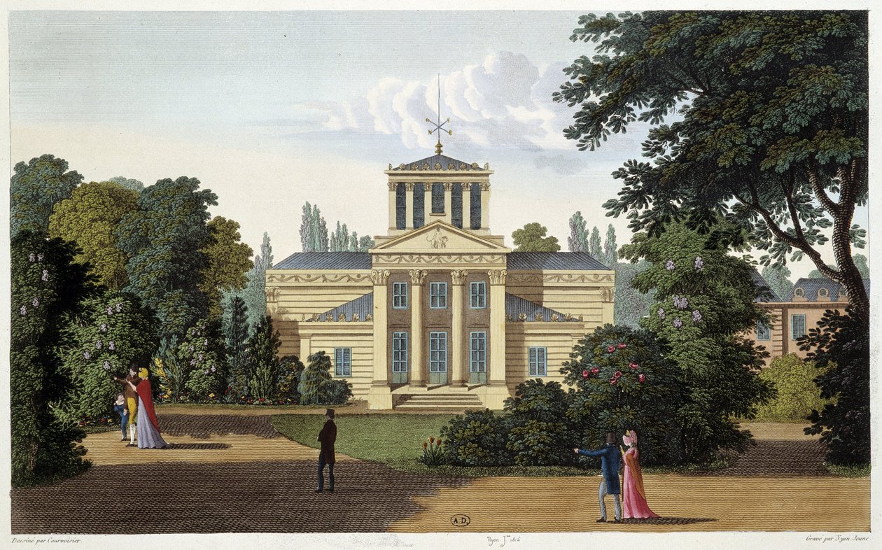 Pabellón del jardín de Monceau. Grabado por Courvoisier de Henri Courvoisier Voisin