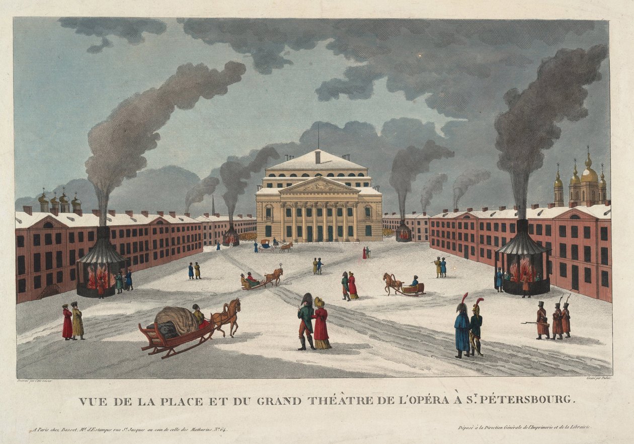 El Teatro Imperial Bolshoi Kamenny de San Petersburgo - Courvoisier-Voisin, Henri (1757-1830) - c. 1811 - Aguafuerte, acuarela - 41,7x58 - Colección privada de Henri Courvoisier Voisin