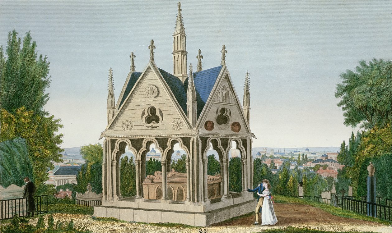 La Tumba de Heloise y Abelard en el Cementerio de Pere Lachaise, 1815-20 de Henri Courvoisier Voisin