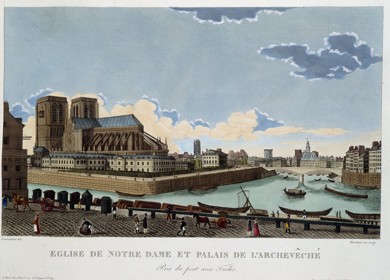 La iglesia de Notre-Dame y el palacio del Arzobispado - en "Views of Paris" por Courvoisier de Henri Courvoisier Voisin
