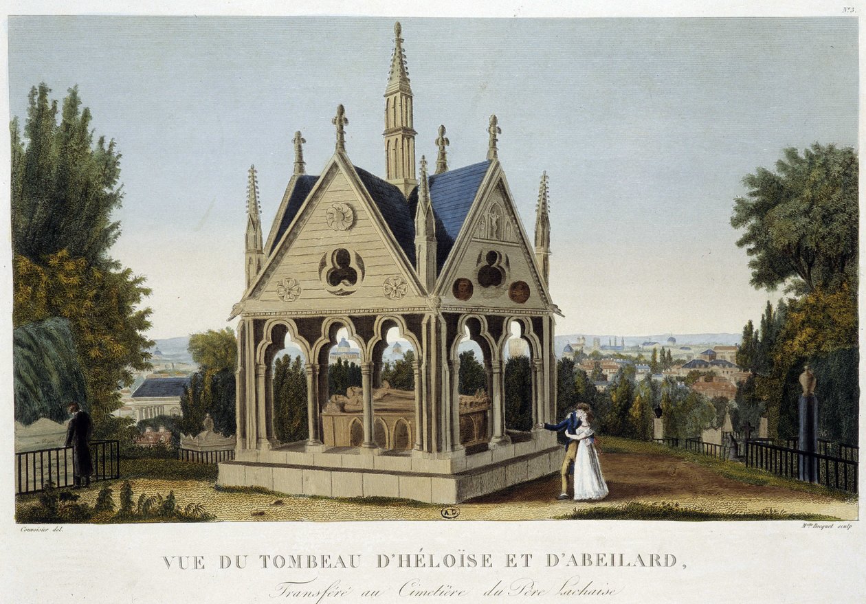 Tumba de Heloísa y Abelardo en Père Lachaise, ca. 1820 - en "Vues de Paris" de Courvoisier de Henri Courvoisier Voisin