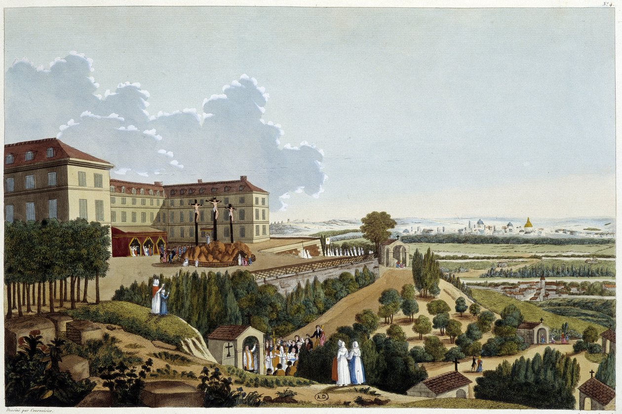 Vista del Calvario, durante las fiestas de la Santa Cruz, en Suresnes - en "Vues de Paris" de Courvoisier de Henri Courvoisier Voisin