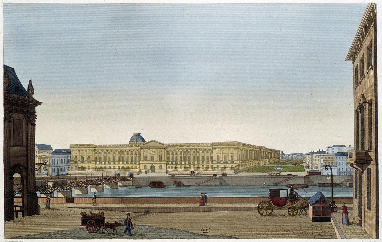 Vista del Louvre y el Pont des Arts desde la orilla izquierda - en “Vues de Paris” por Courvoisier de Henri Courvoisier Voisin