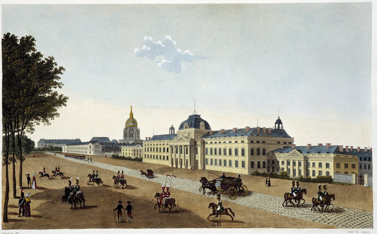 Vista de la Escuela Militar desde el lado del Campo de Marte, circa 1820 - en "Vues de Paris" por Courvoisier de Henri Courvoisier Voisin