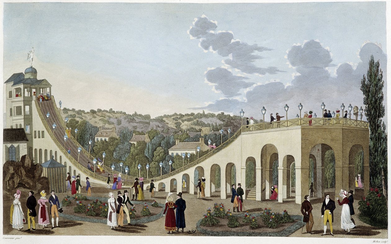 Vista de las Montañas de Belleville, circa 1820 - en “Vistas de París” por Courvoisier de Henri Courvoisier Voisin