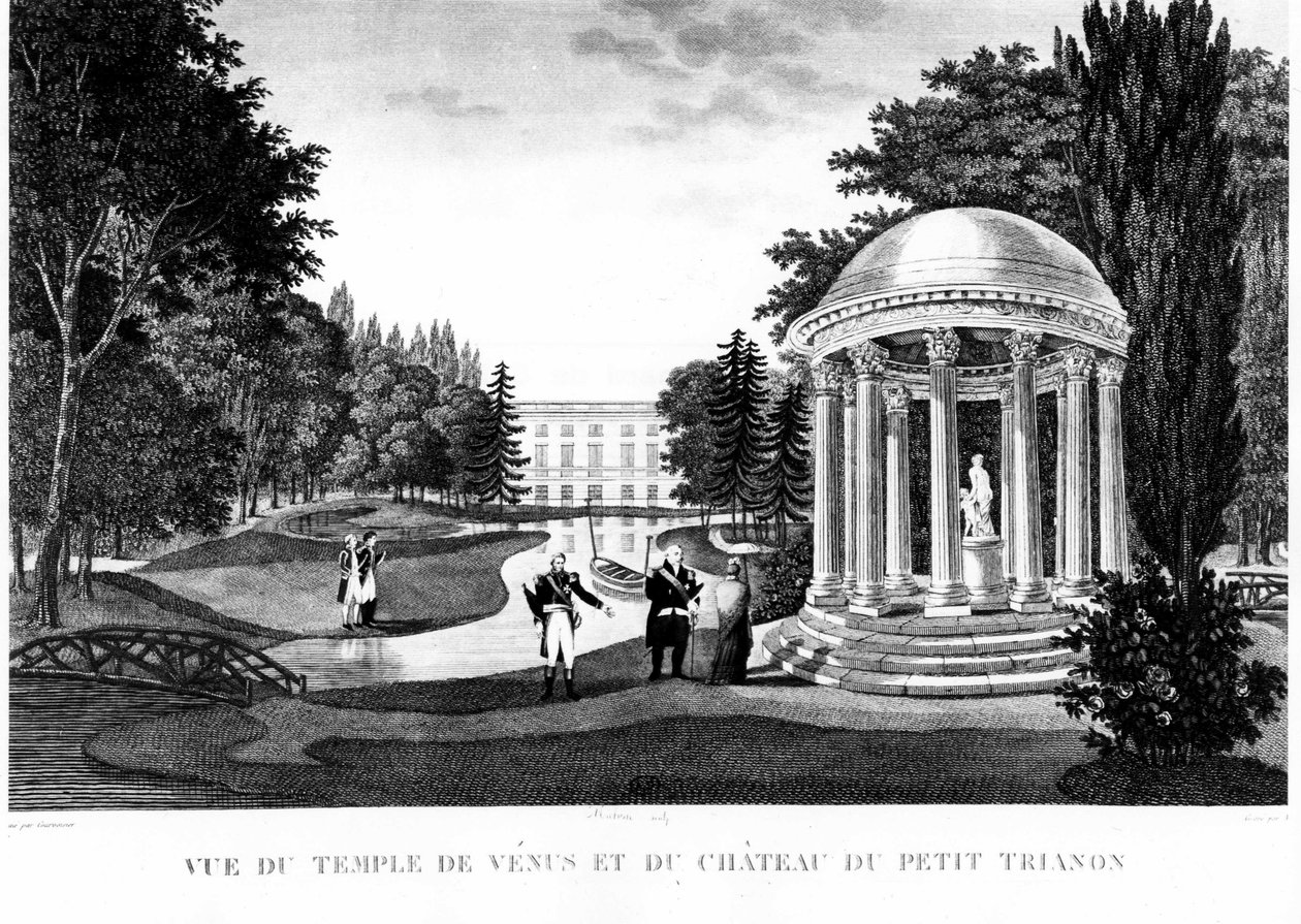 Vista del templo de Venus y el castillo del Gran Trianón en Versalles - dibujo de Courvoisier de Henri Courvoisier Voisin