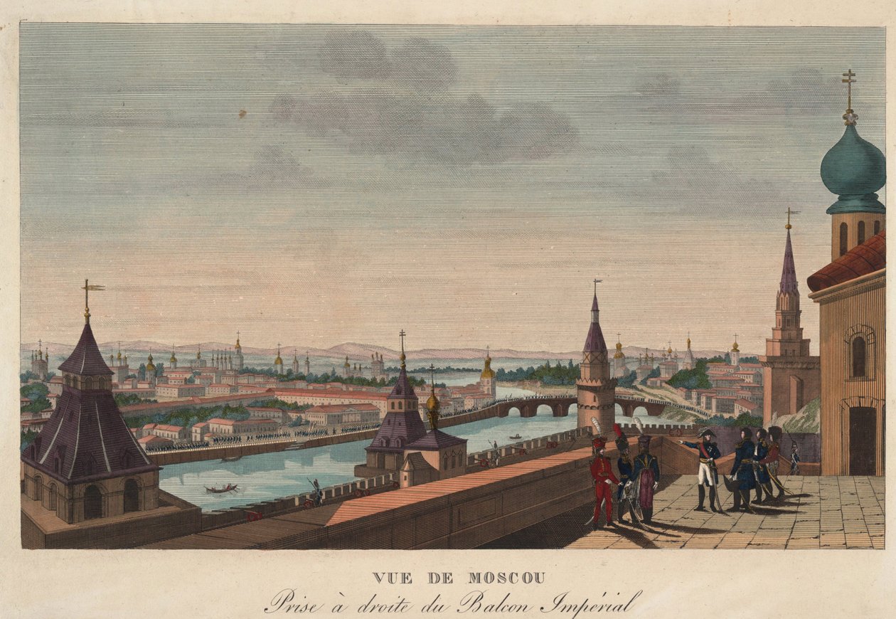 Vista de Moscú desde el balcón del palacio imperial, Rusia (grabado de Henri Courvoisier-Voisin) - 1812 de Henri Courvoisier Voisin