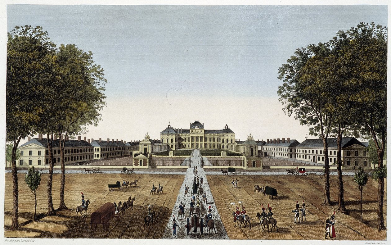 Vista de la Escuela Real Militar, vista de la avenida Vaugirard, ca. 1820 - en "Vues de Paris" de Courvoisier de Henri Courvoisier Voisin