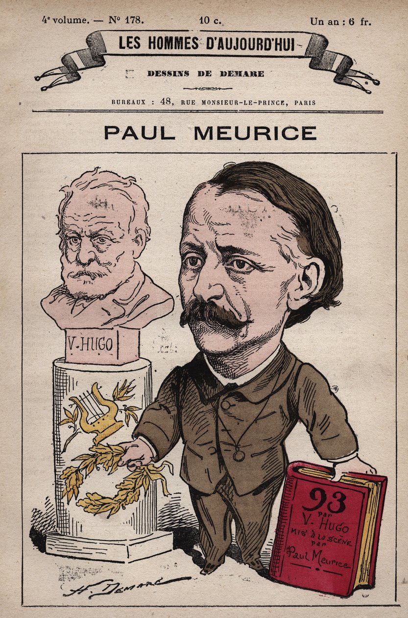 Caricatura de François Paul Meurice (1818-1905) dramaturgo inglés y editor de 
