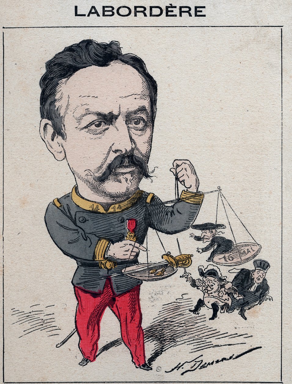 Jean Marie Arthur Labordere, militar francés, político, senador por el Sena - Caricatura de Henri Demare en "Les Hommes d