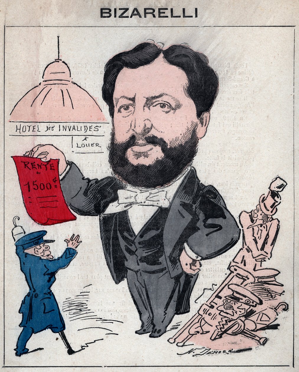 Louis Bizarelli político francés (1836-1902) - Caricatura por Henri Demare en "Les Hommes d