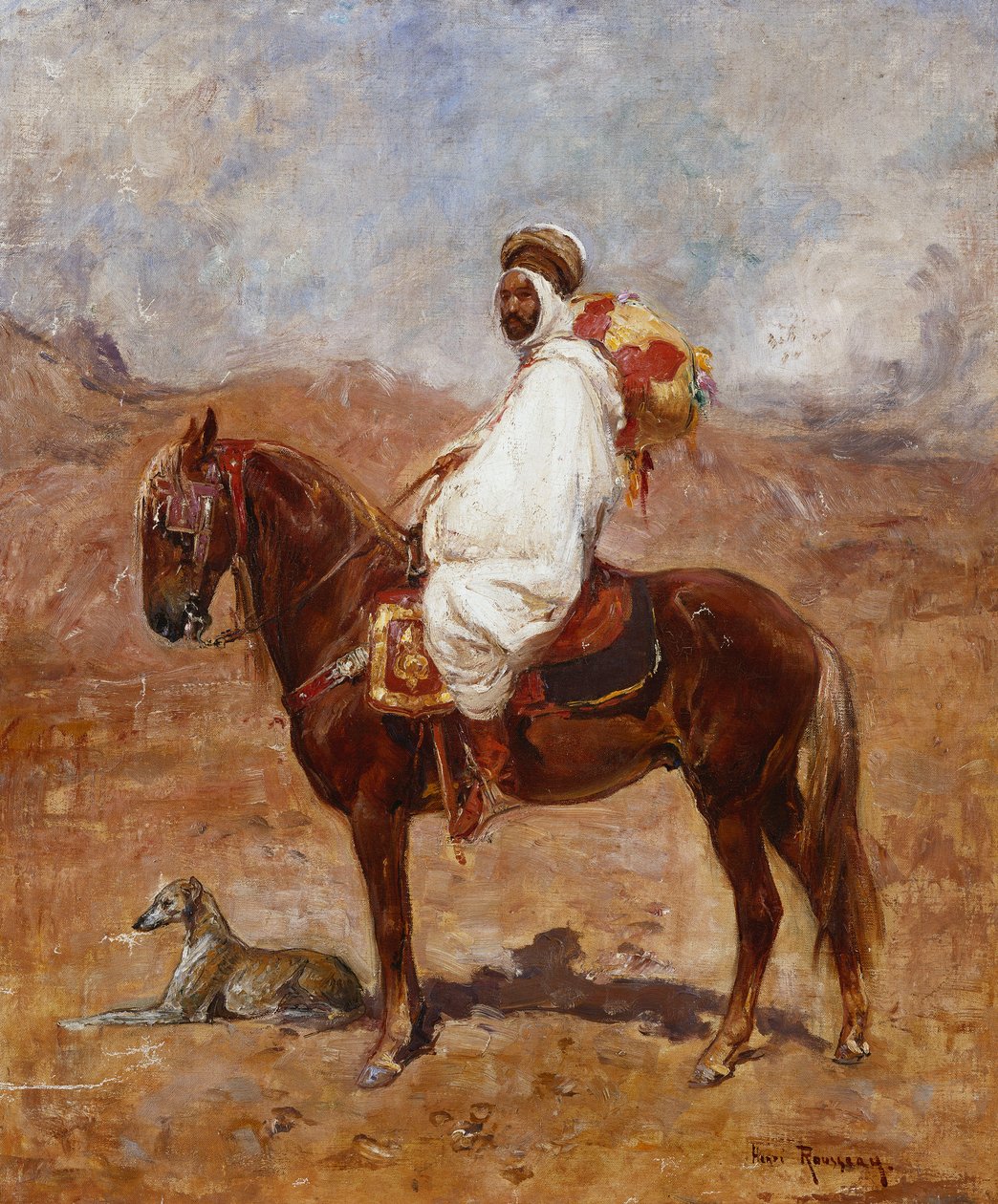 Un árabe en un caballo en un paisaje desértico de Henri Emilien Rousseau