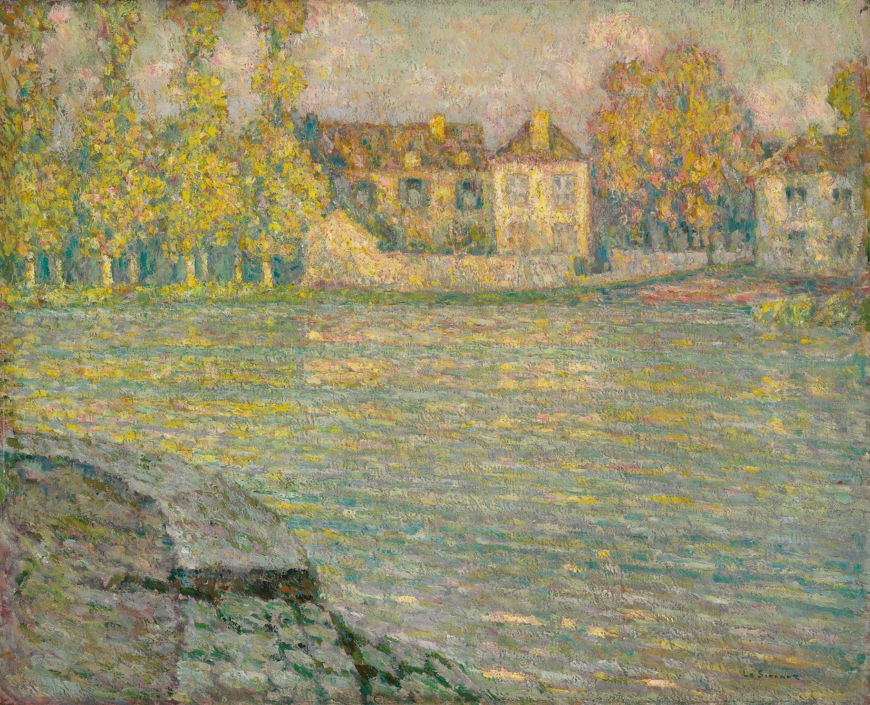 Casas junto al río al atardecer, Moret de Henri Eugene Augustin Le Sidaner