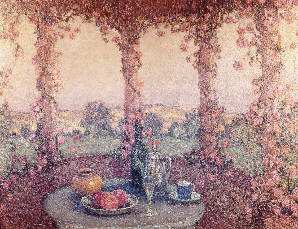 La mesa bajo la pérgola de Henri Eugene Augustin Le Sidaner