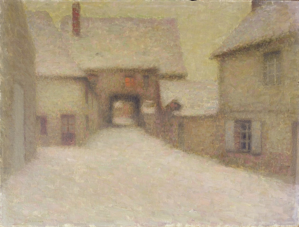 Nieve, el viejo pueblo, Gerberoy, 1902 de Henri Eugene Augustin Le Sidaner