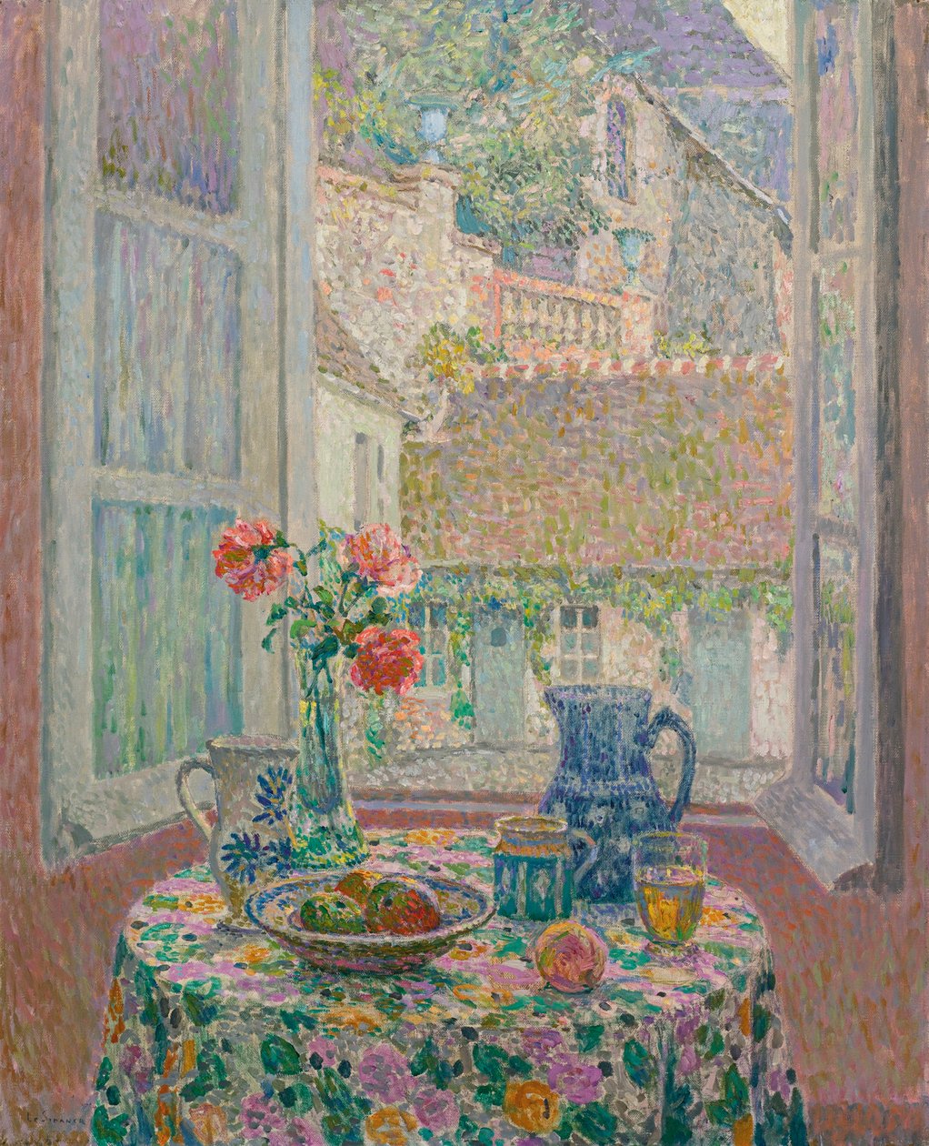 Mesa con vista al patio de Henri Eugene Augustin Le Sidaner