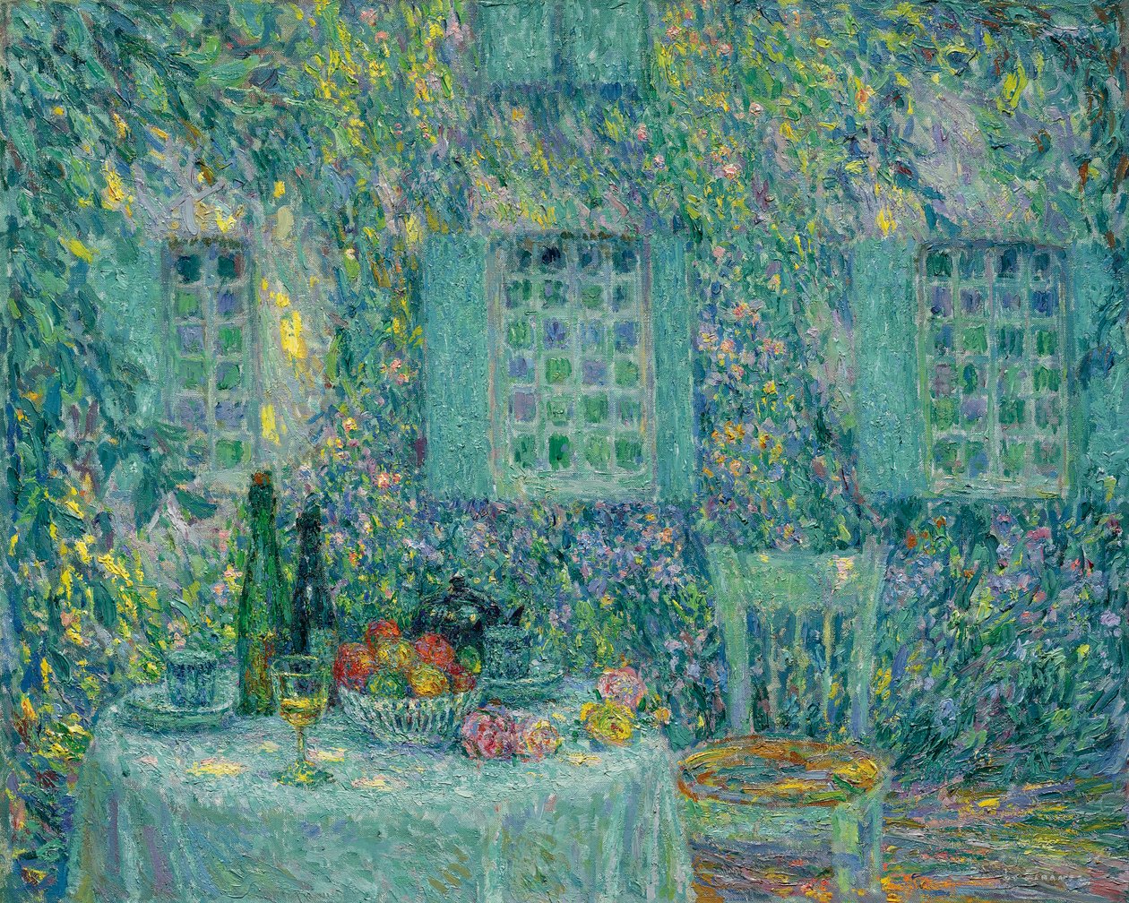 La mesa. El sol en las hojas, Gerberoy de Henri Eugene Augustin Le Sidaner